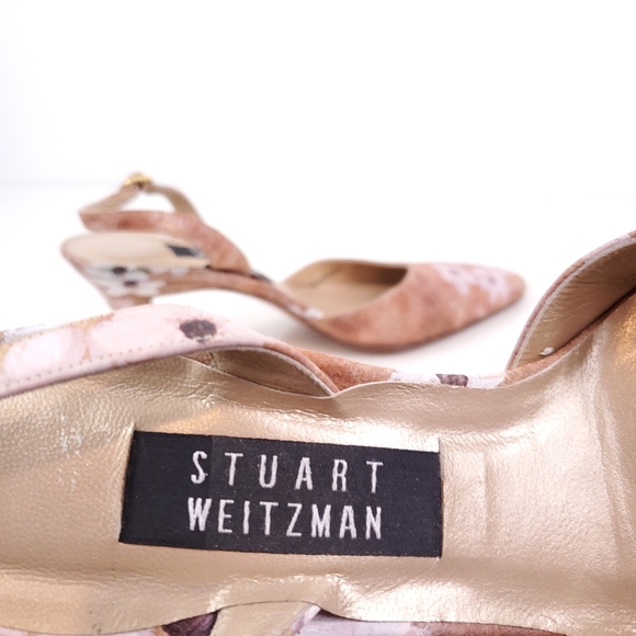 NWT Stewart Weitzman Satin Floral Slingback Heels - Picture 7 of 9